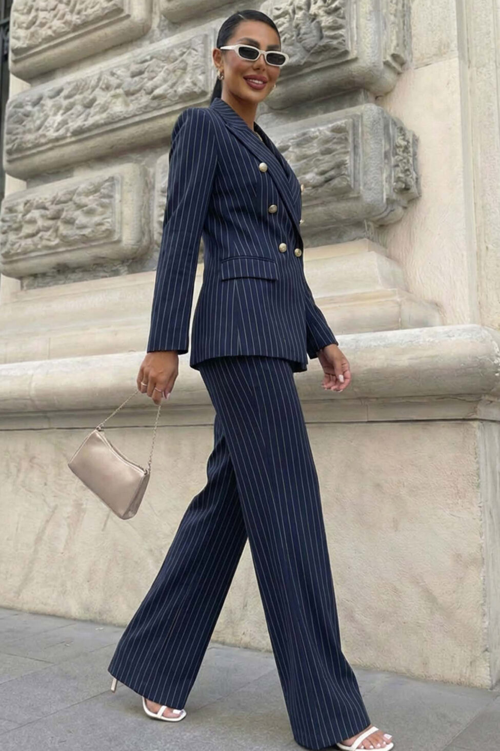 Lilian σετ ριγέ σακάκι παντελόνι μπλε σκούρο - Image 2