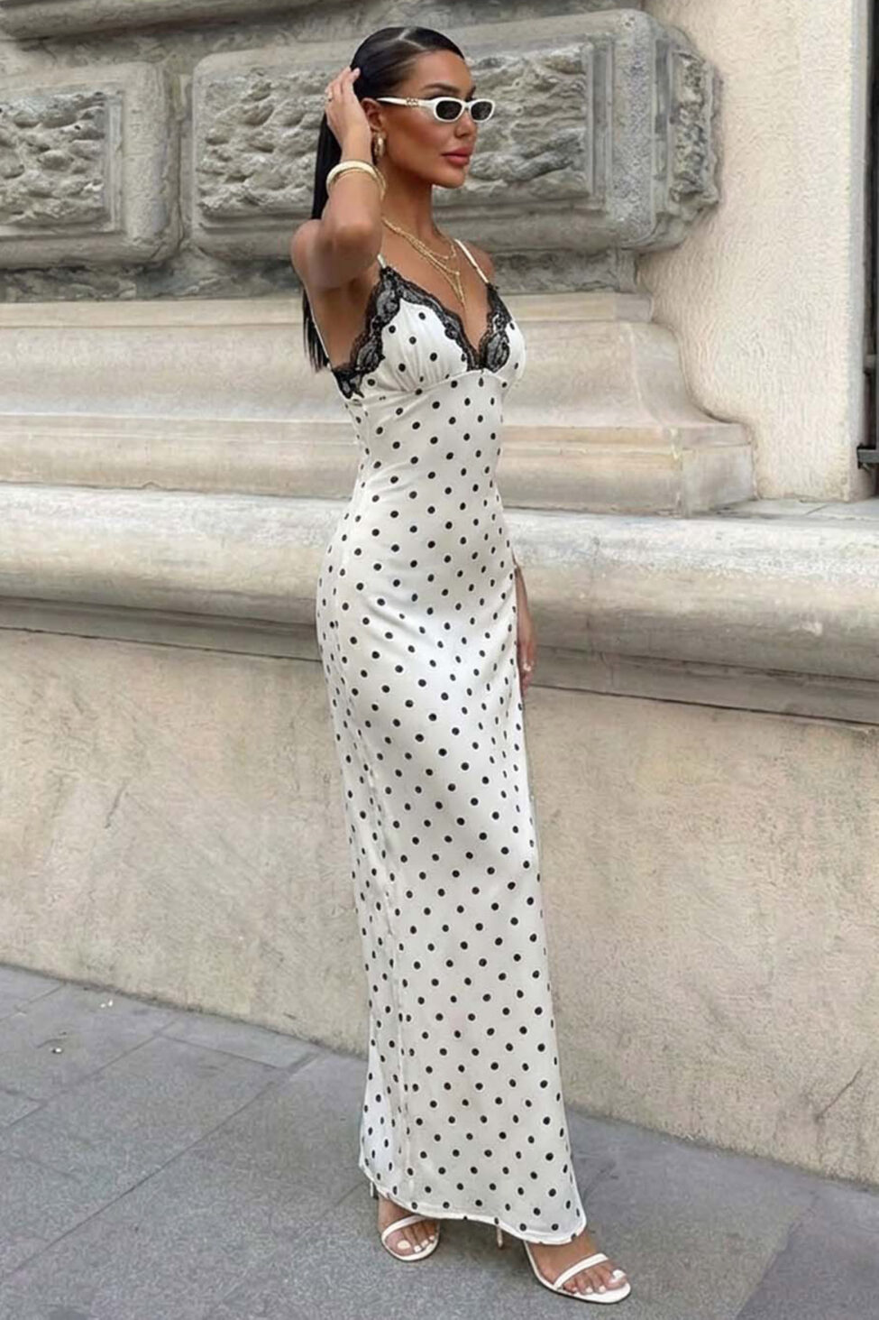 Lisette μάξι φόρεμα πουά λευκό - Image 2