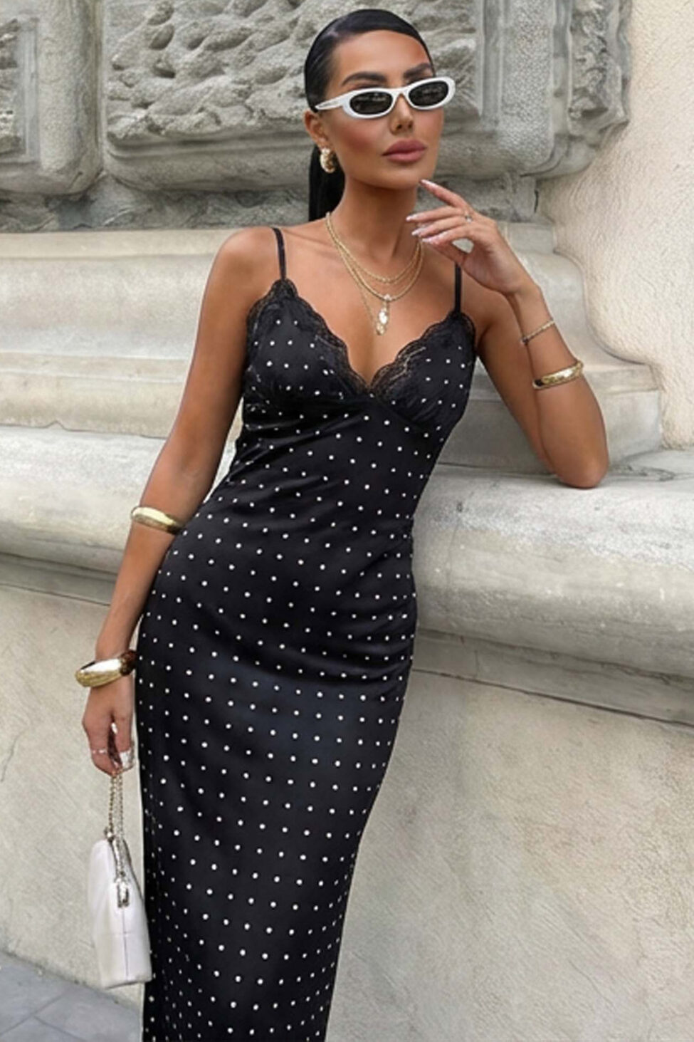 Lisette μάξι φόρεμα πουά μαύρο - Image 2