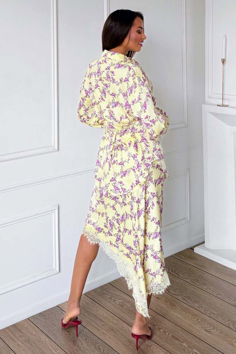 Louane σετ πουκάμισο- φούστα φλοράρ κίτρινο - Image 3