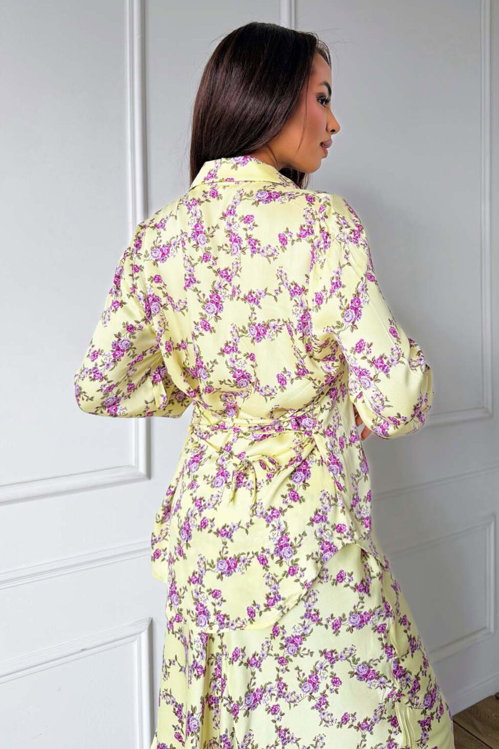 Louane σετ πουκάμισο- φούστα φλοράρ κίτρινο - Image 4