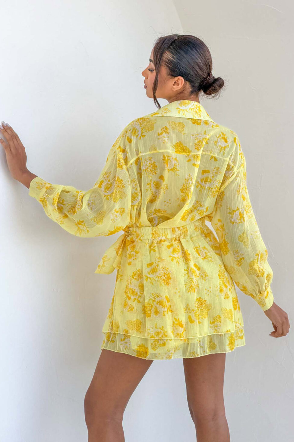 Lylia σετ μίνι φούστα πουκάμισο φλοράλ κίτρινο - Image 3