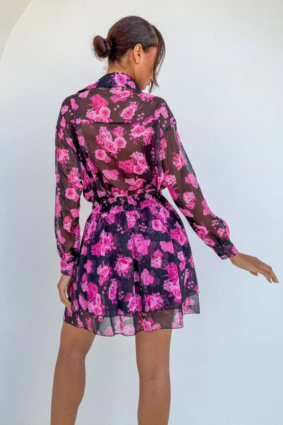 Lylia σετ μίνι φούστα πουκάμισο φλοράλ μαύρο - Image 3