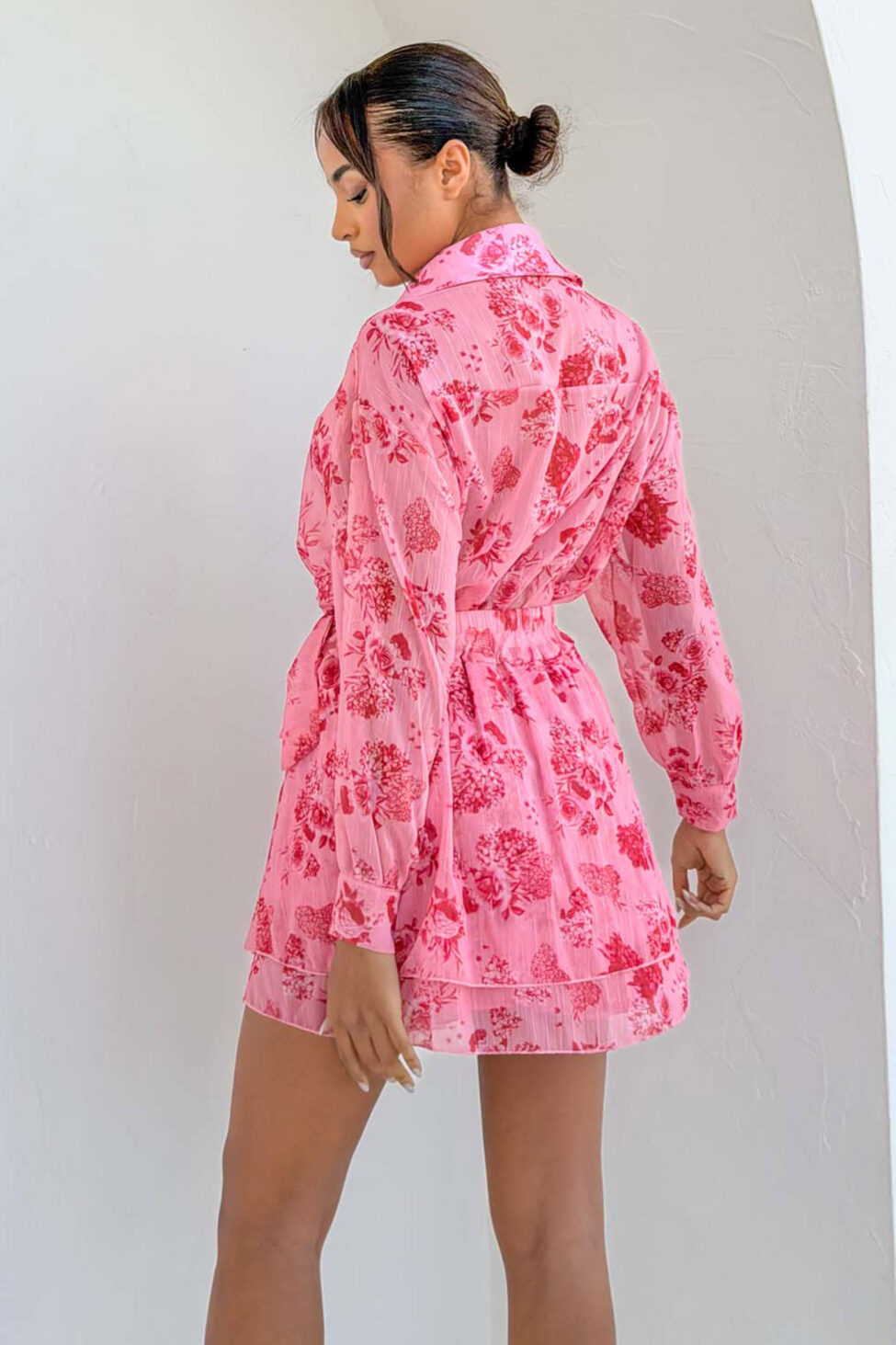 Lylia σετ μίνι φούστα πουκάμισο φλοράλ ροζ - Image 3