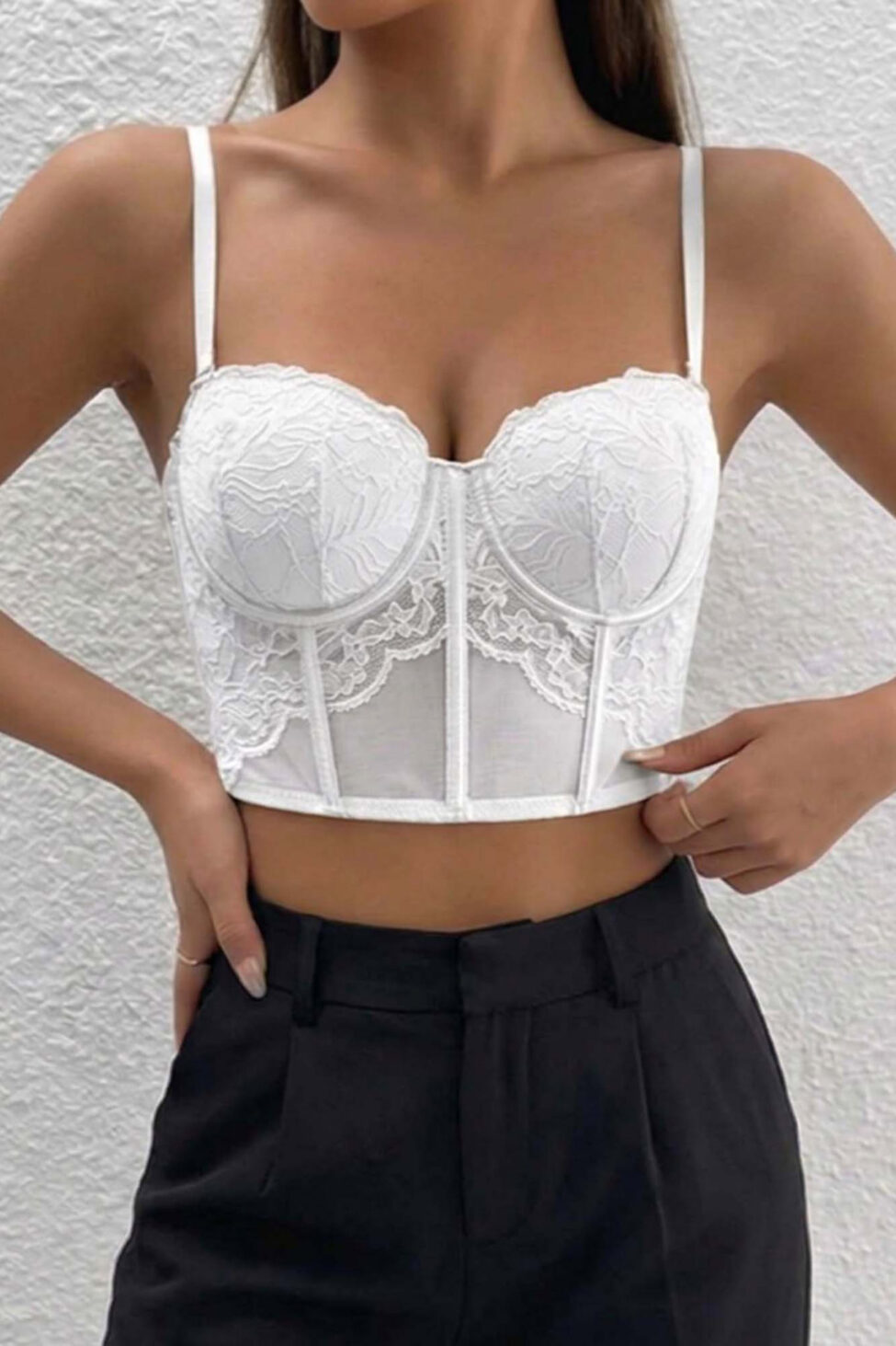 Mabel κορσές με λεπρομέρειες δαντέλα λευκό - Image 2