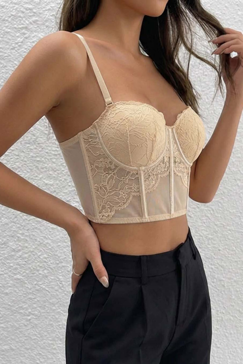 Mabel κορσές με λεπρομέρειες δαντέλα μπεζ - Image 2