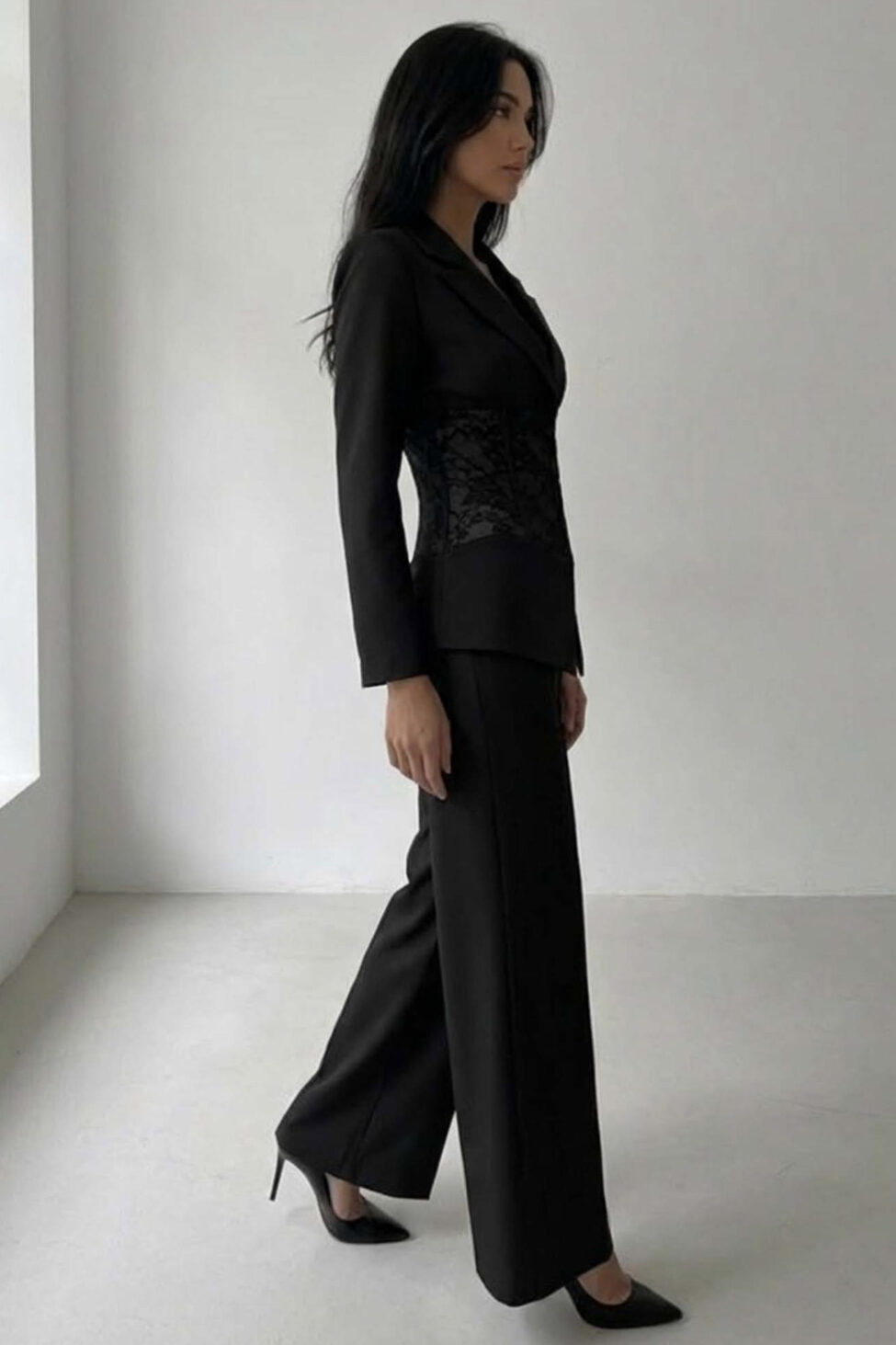 Maddie σετ σακάκι με κορσέ δαντέλα και παντελόνι μαύρο - Image 2