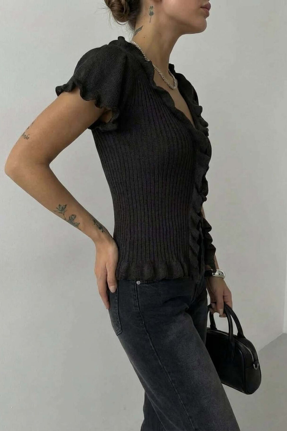 Manisa ζακέτα με βολάν μαύρο - Image 2