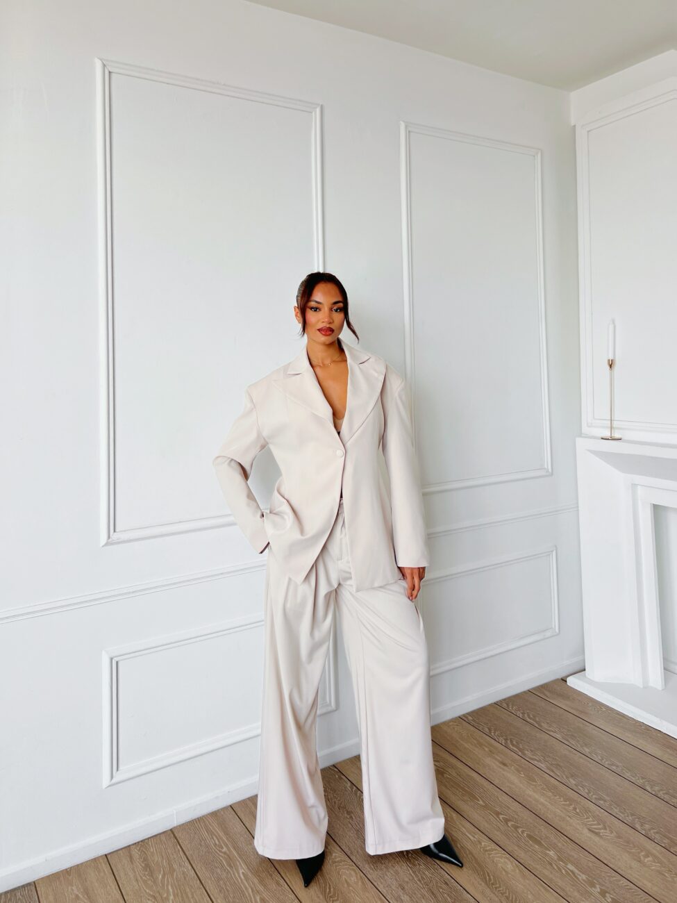 Marlene σετ σακάκι παντελόνι μπεζ - Image 2