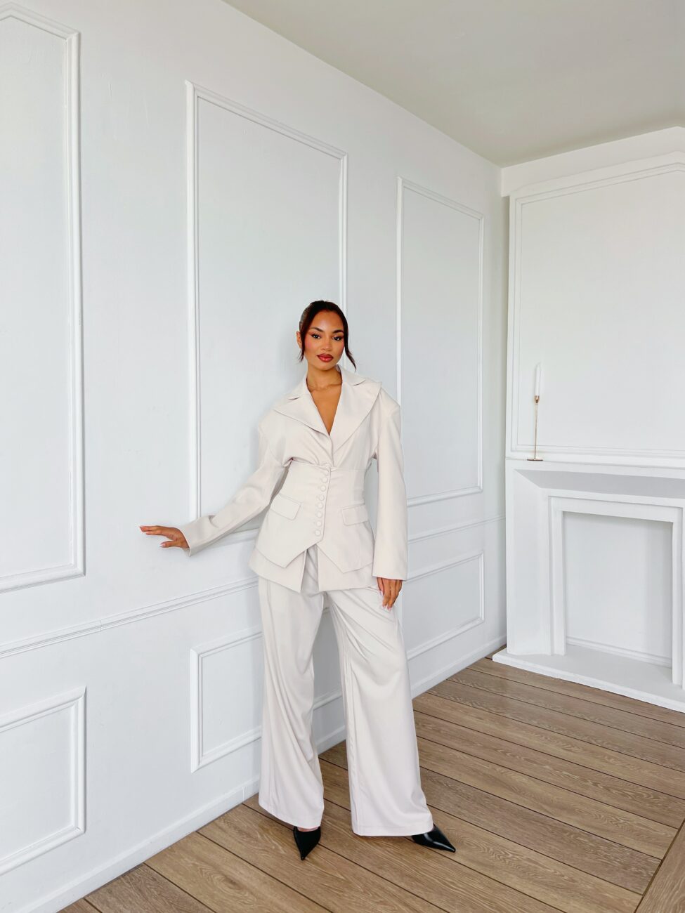 Marlene σετ σακάκι παντελόνι μπεζ - Image 3