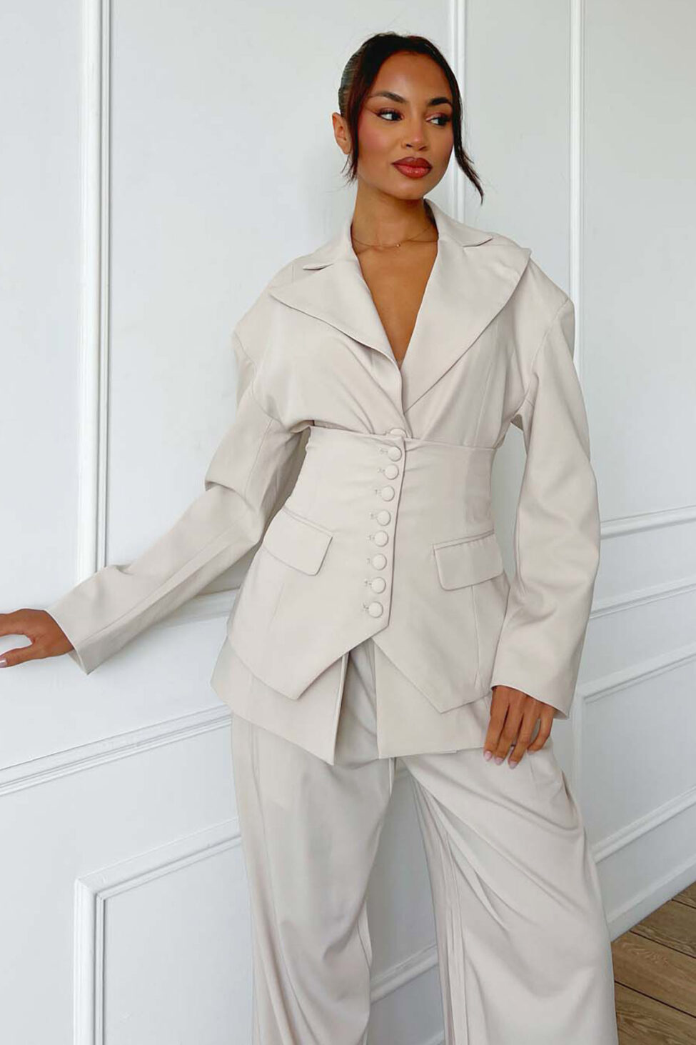 Marlene σετ σακάκι παντελόνι μπεζ - Image 2