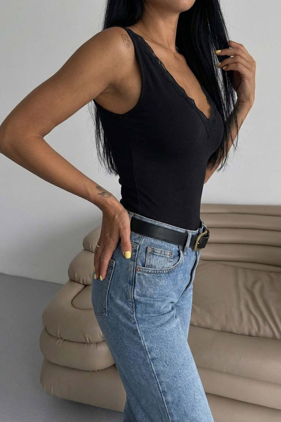 Melanka κορμάκι τοπ με δαντέλα μαύρο - Image 2