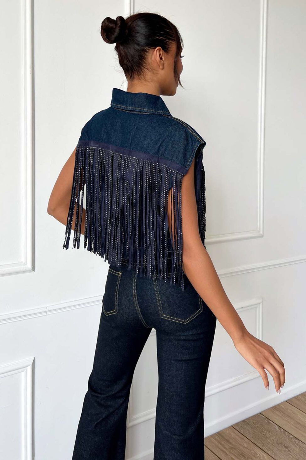 Mirena τζιν γιλέκο με κρόσια μπλε - Image 3