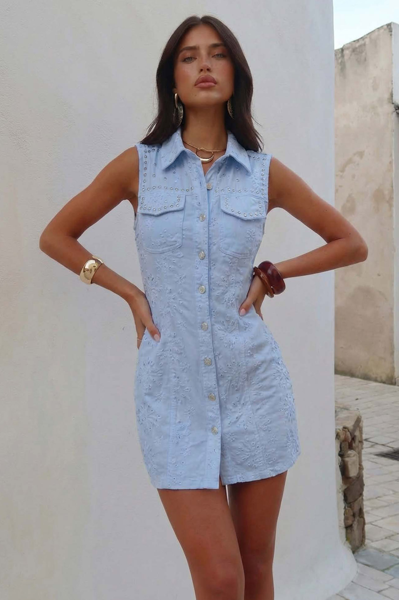 Modea φόρεμα μίνι αμάνικο σιελ Modea φόρεμα μίνι αμάνικο σιελ - Image 1