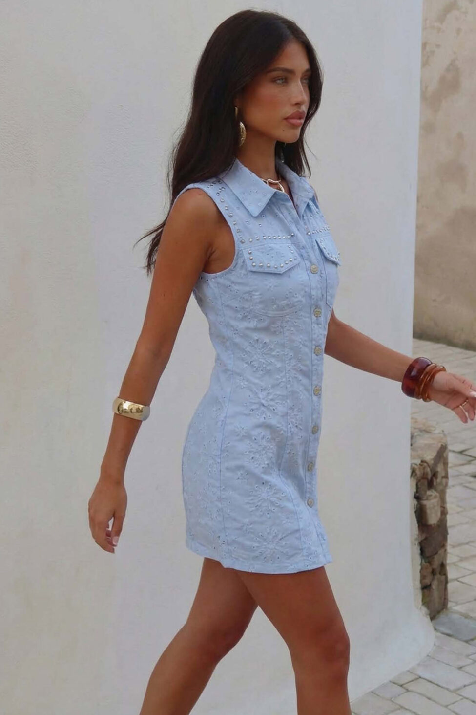 Modea φόρεμα μίνι αμάνικο σιελ - Image 2