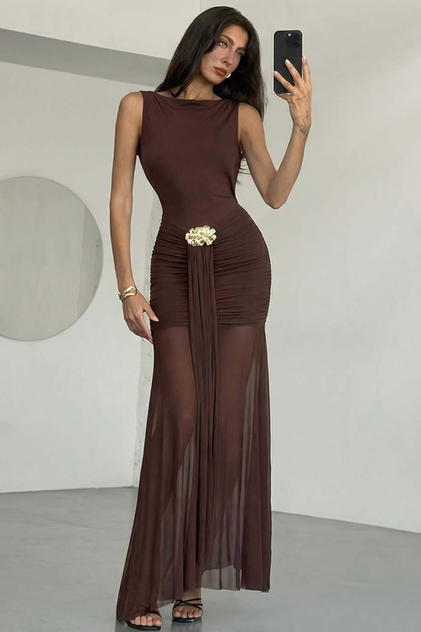 Moira μάξι φόρεμα καφέ Moira μάξι φόρεμα καφέ - Image 1
