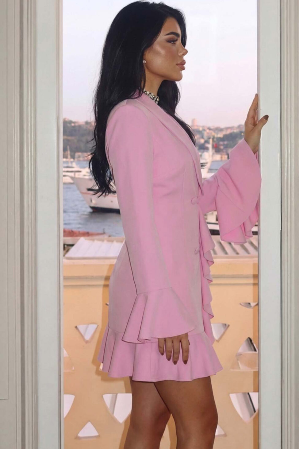 Ninetta μίνι φόρεμα με βολάν ροζ - Image 2