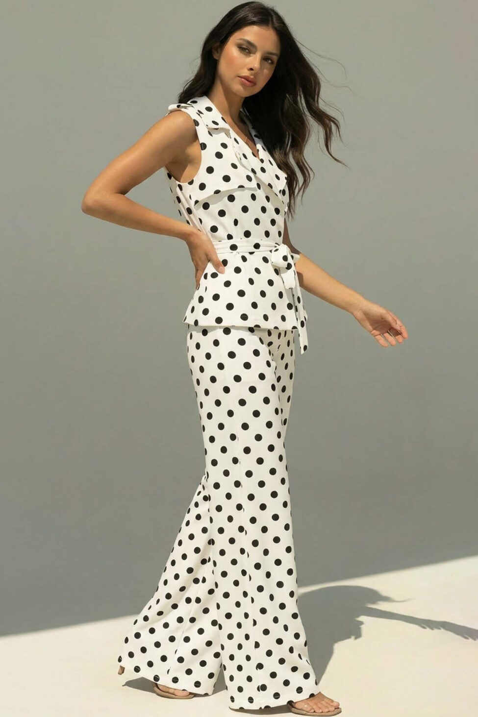 Noirette σετ γιλέκο παντελόνι πουά λευκό - Image 2