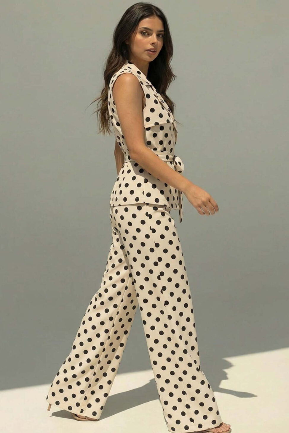 Noirette σετ γιλέκο παντελόνι πουά μπεζ - Image 2