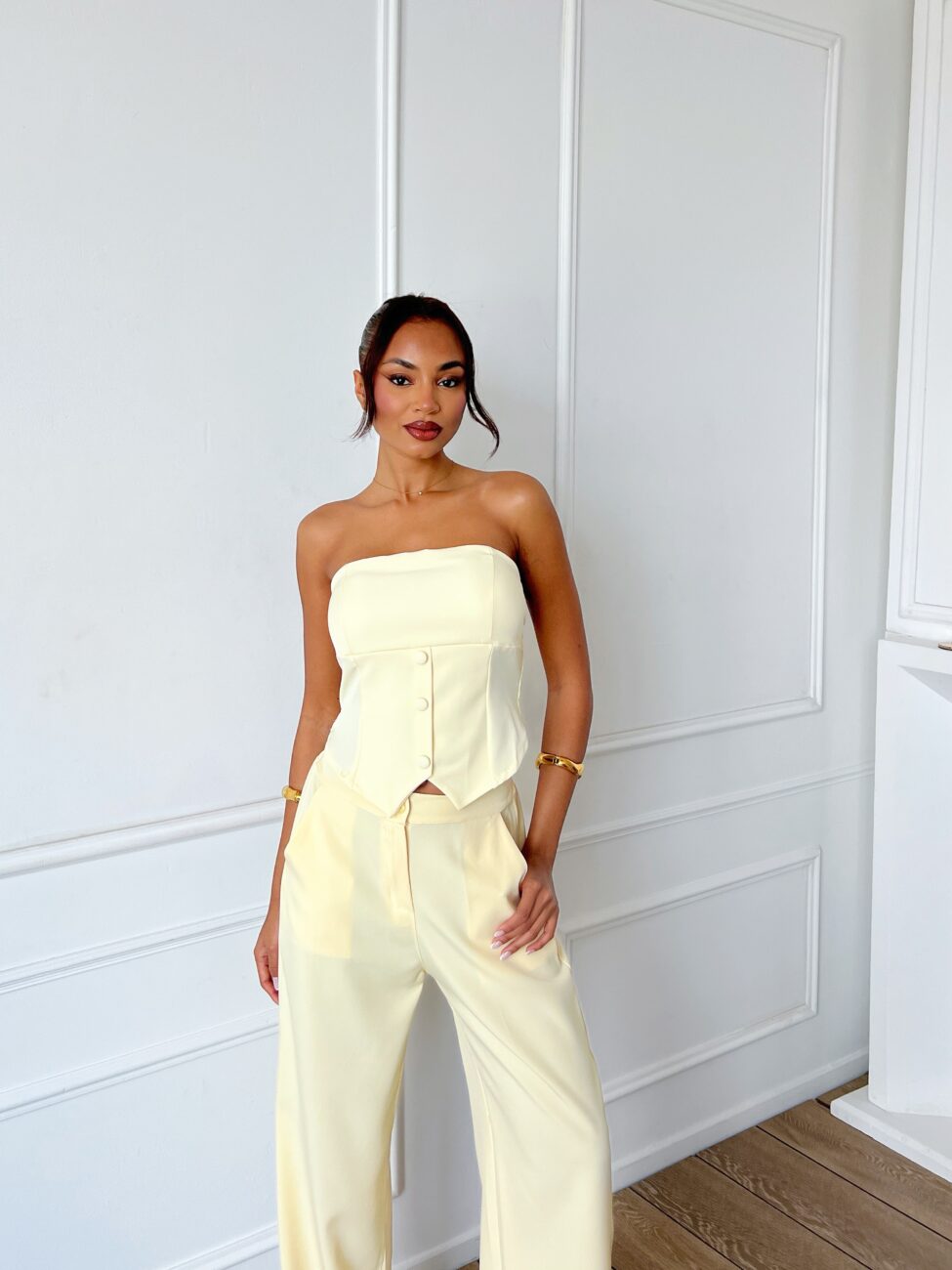 Norley σετ τοπ στράπλες - παντελόνι κίτρινο - Image 2