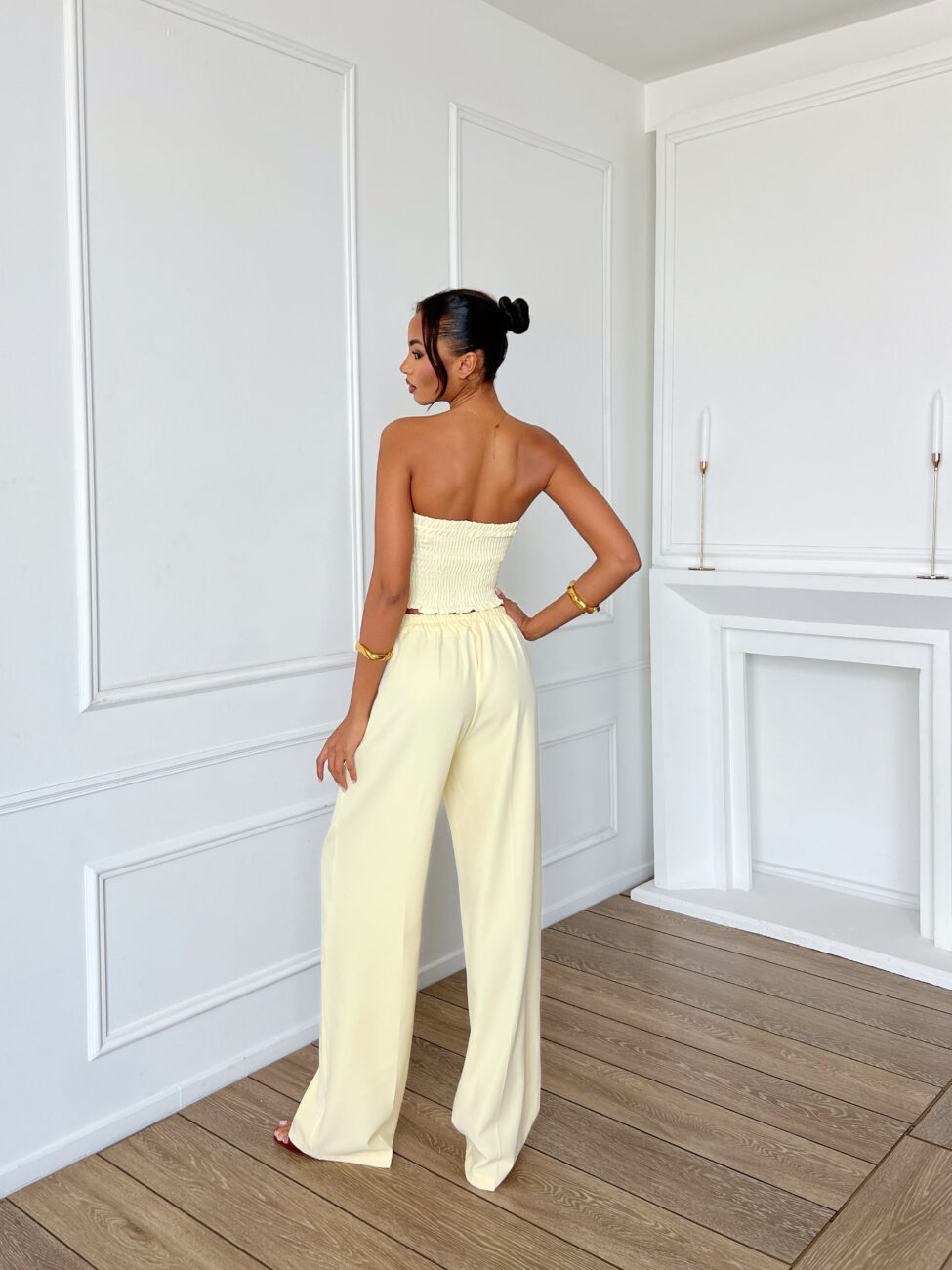 Norley σετ τοπ στράπλες - παντελόνι κίτρινο - Image 3