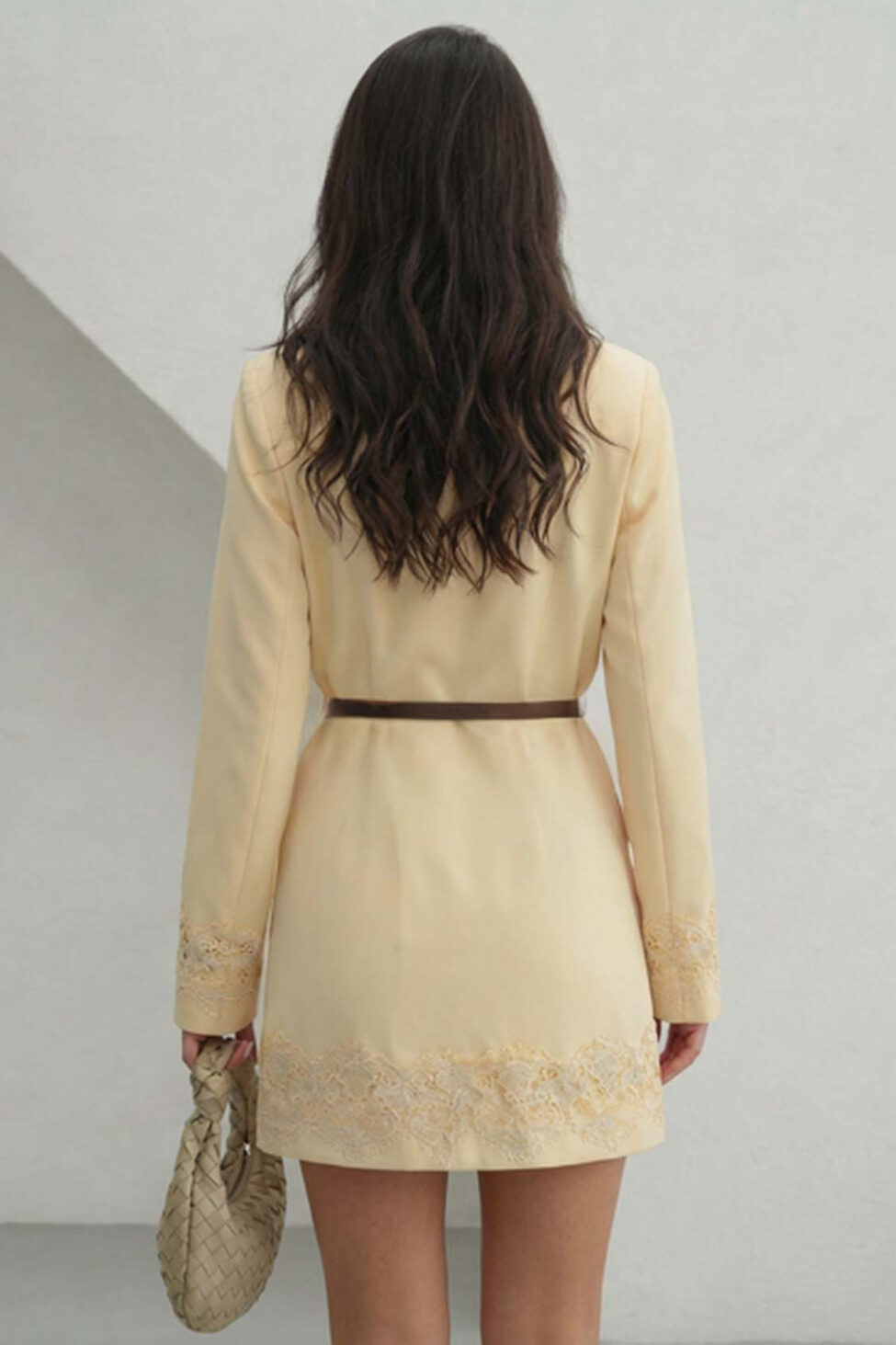 Pepper σακάκι με δαντέλα και ζωνάκι κίτρινο - Image 2