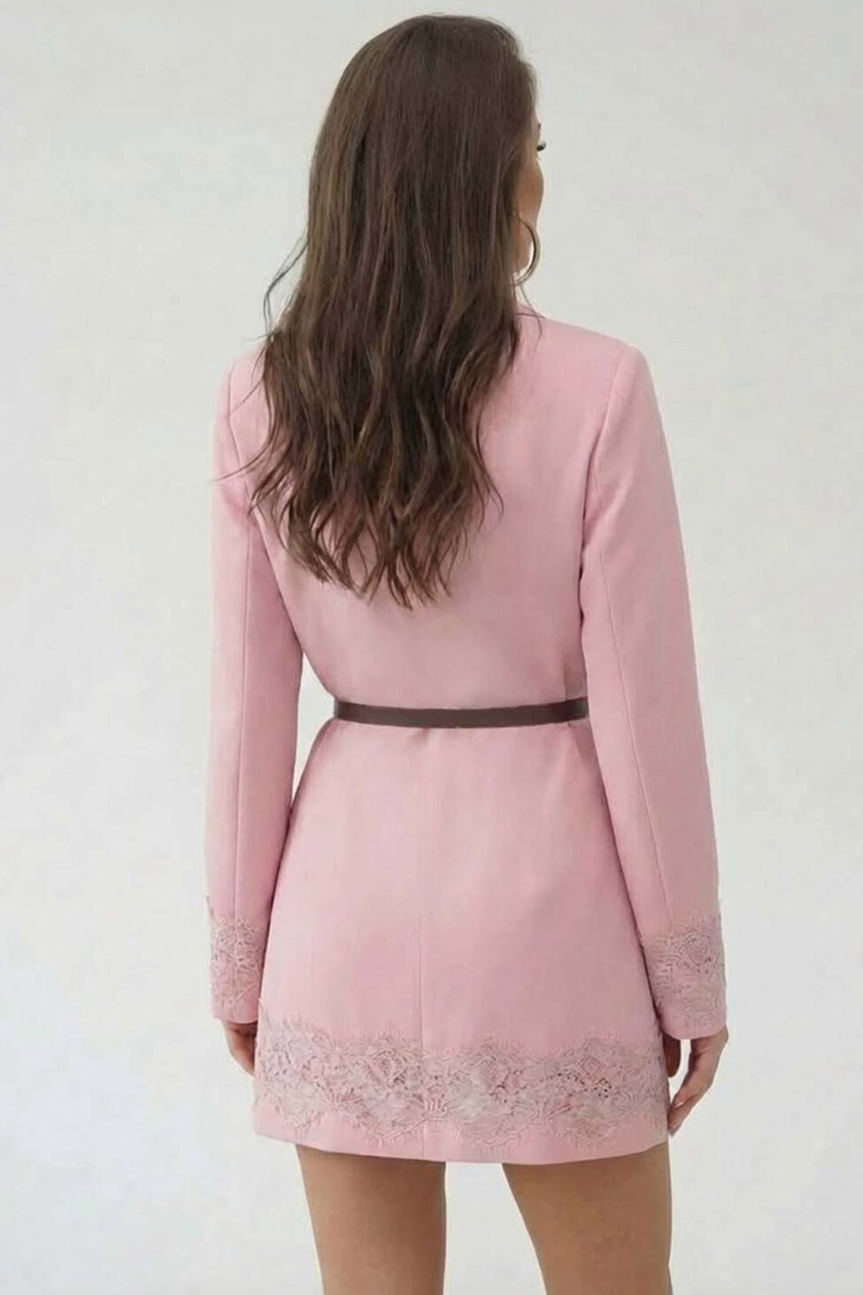 Pepper σακάκι με δαντέλα και ζωνάκι ροζ - Image 2