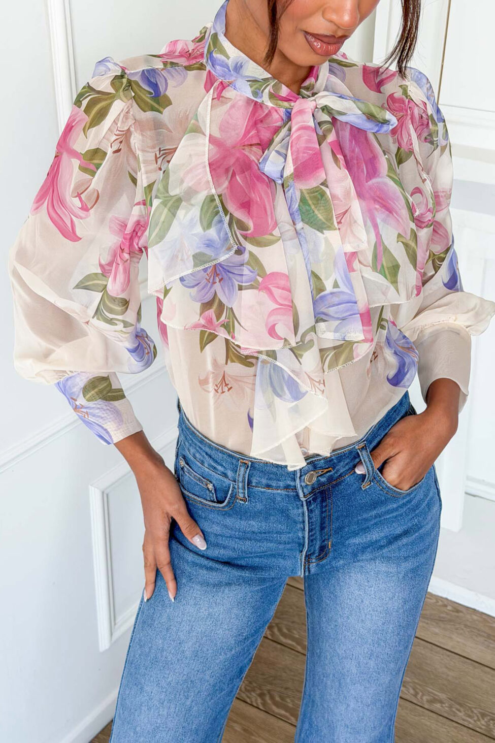 Peru φλοράλ πουκάμισο εκρού - Image 2