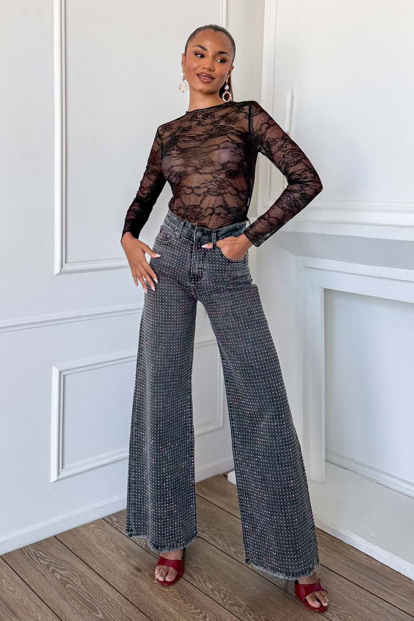 Playgirl τζιν παντελόνι με στρας γκρι Playgirl τζιν παντελόνι με στρας γκρι - Image 1