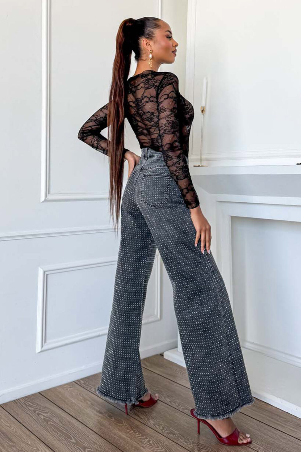 Playgirl τζιν παντελόνι με στρας γκρι - Image 3