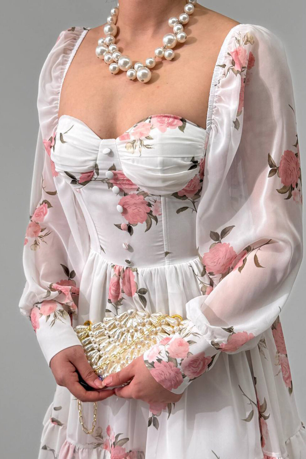 Rosalie Φόρεμα μίνι φλοράλ με μανίκι και βολάν λευκό - Image 2