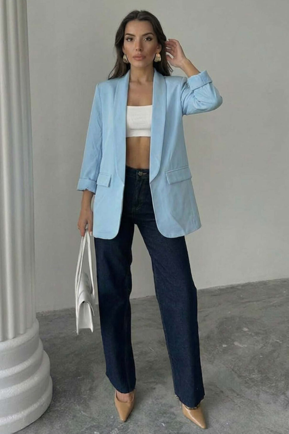 Salmon σακάκι με βάτες χωρίς κούμπωμα σιελ - Image 2