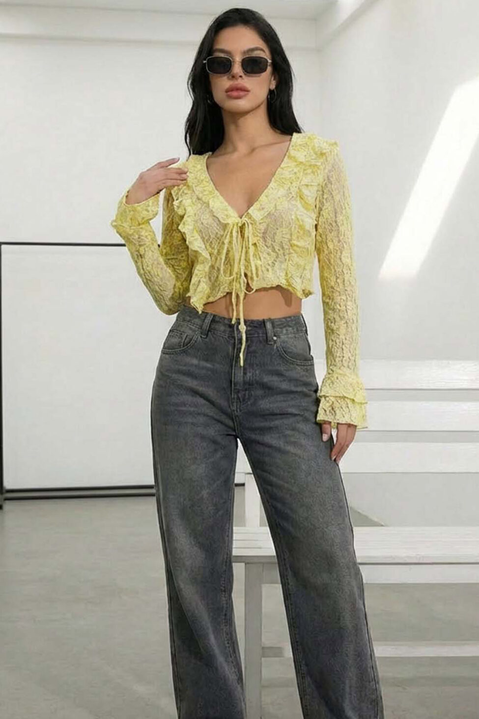 Savile τοπ με δαντέλα κίτρινο - Image 2