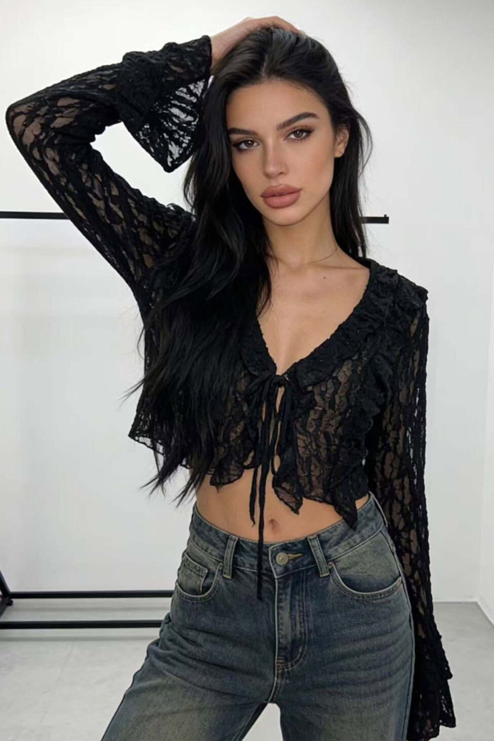 Savile τοπ με δαντέλα μαύρο - Image 2