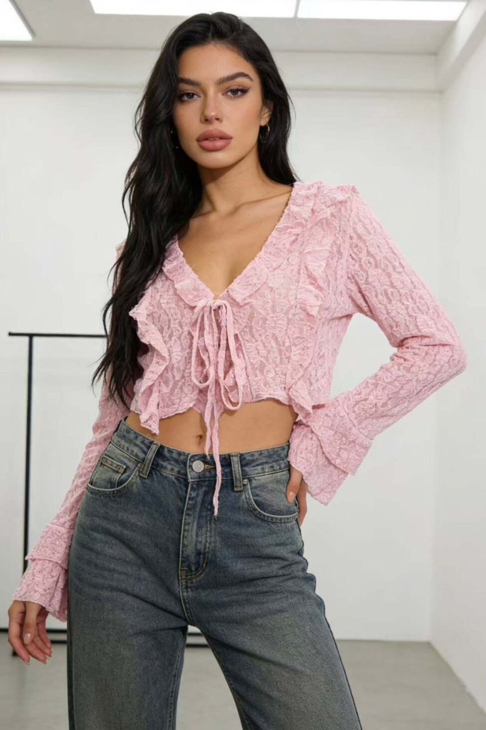 Savile τοπ με δαντέλα ροζ - Image 2