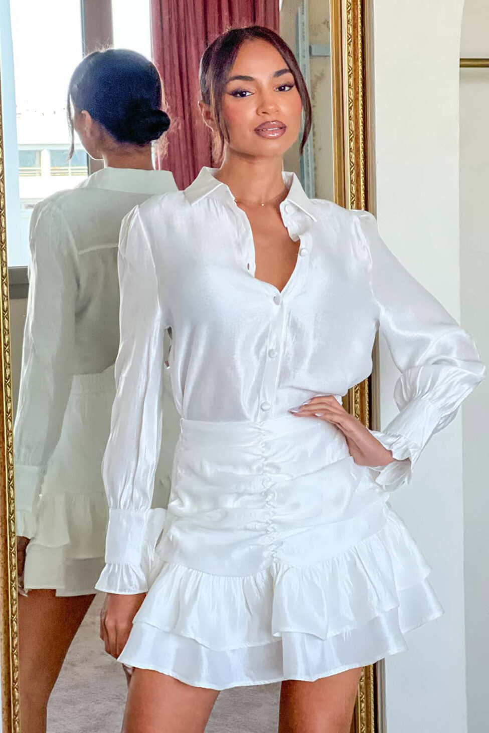 Savina σετ πουκάμισο φούστα λευκό - Image 4