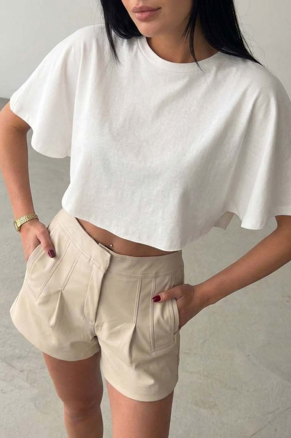 Scrap σορτς με πιέτες μπεζ - Image 2