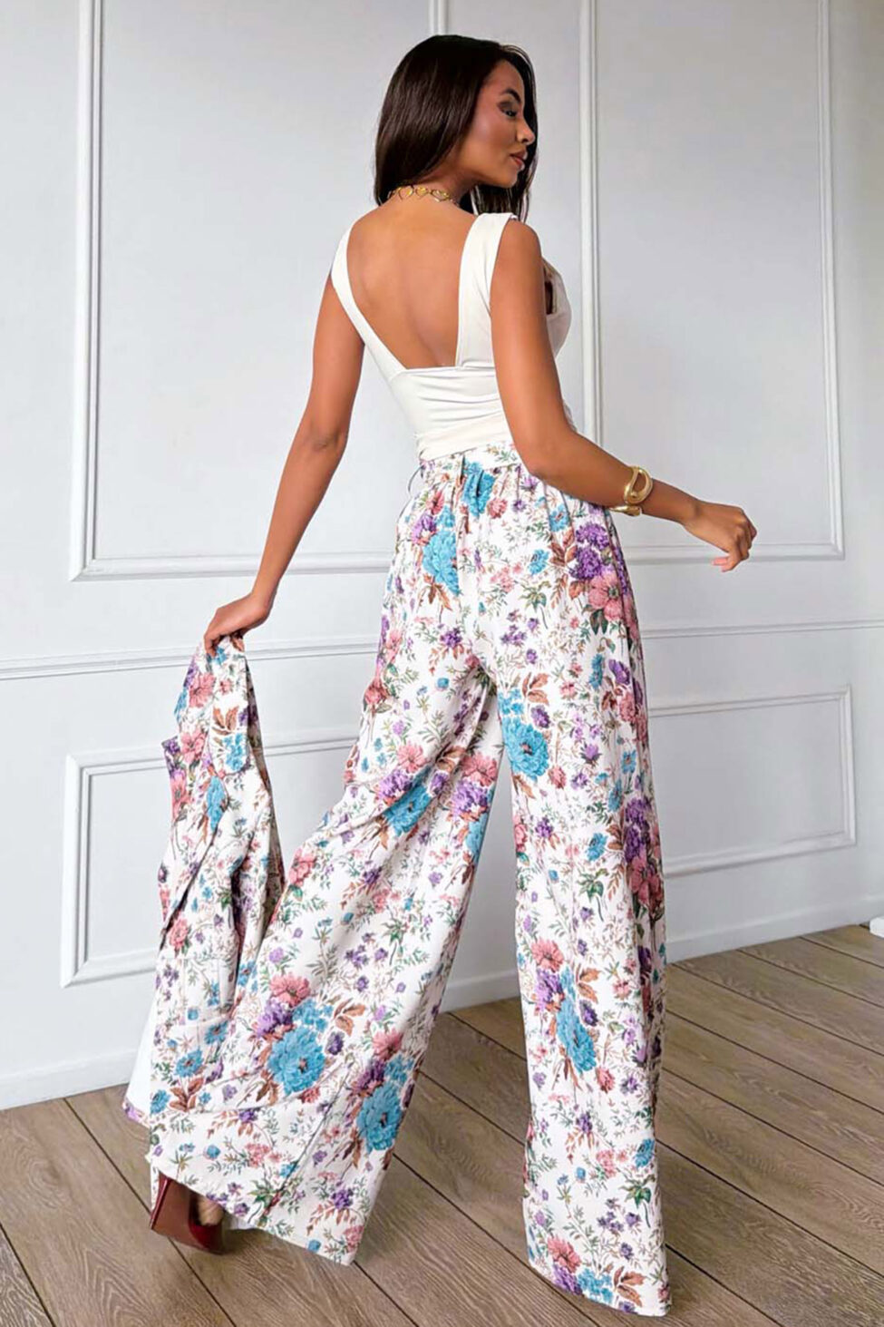 Secret Garden σετ σακάκι παντελόνι φλοράλ μπλε - Image 2