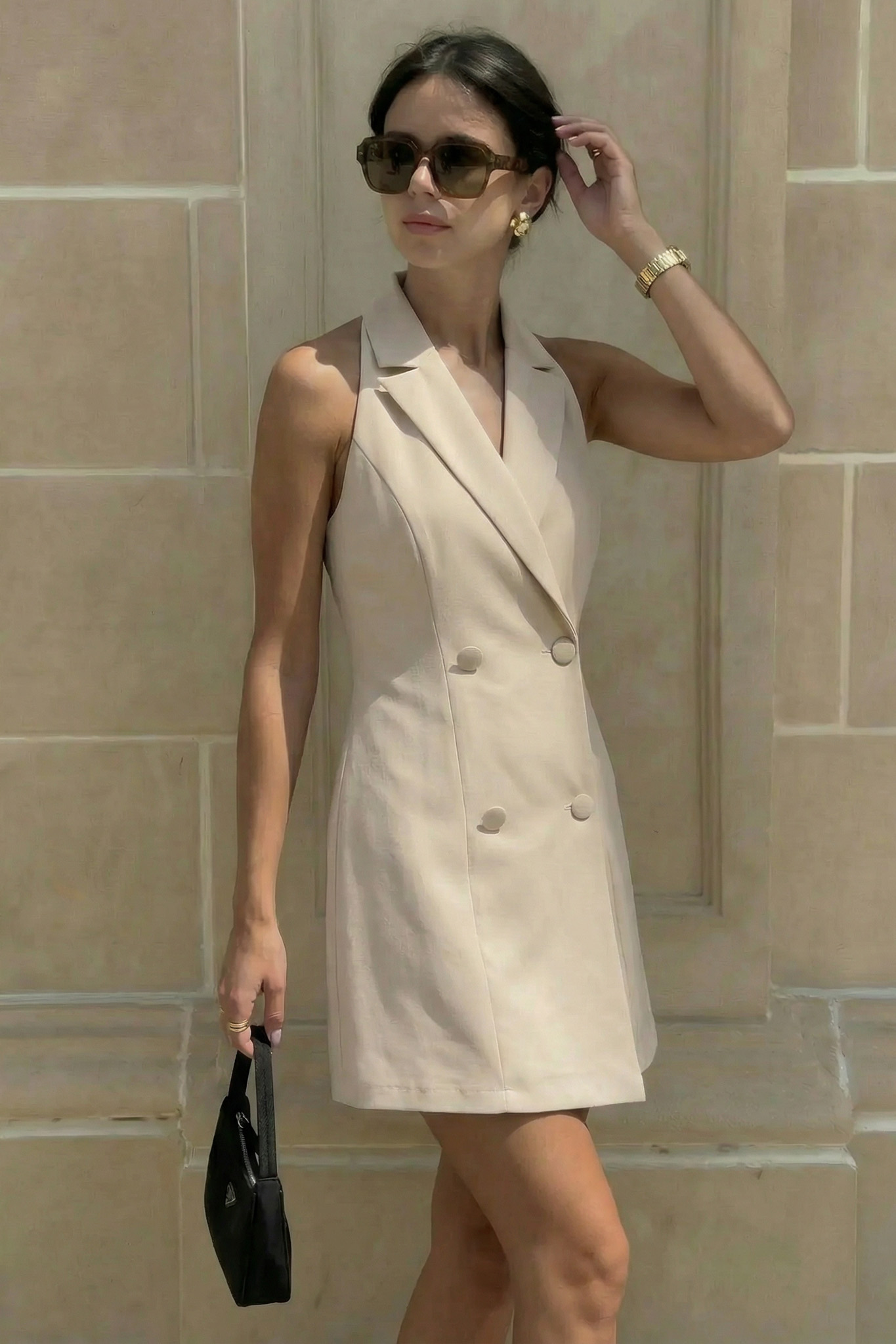 Seza φόρεμα μίνι blazer με κουμπιά μπεζ Seza φόρεμα μίνι blazer με κουμπιά μπεζ - Image 1