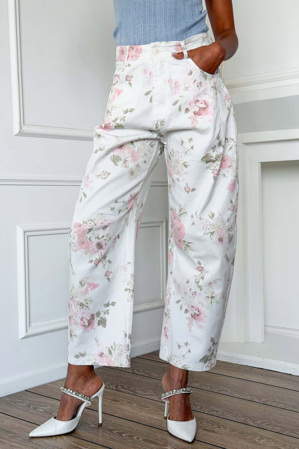 Shea τζιν παντελόνι φλοράλ λευκό - Image 3