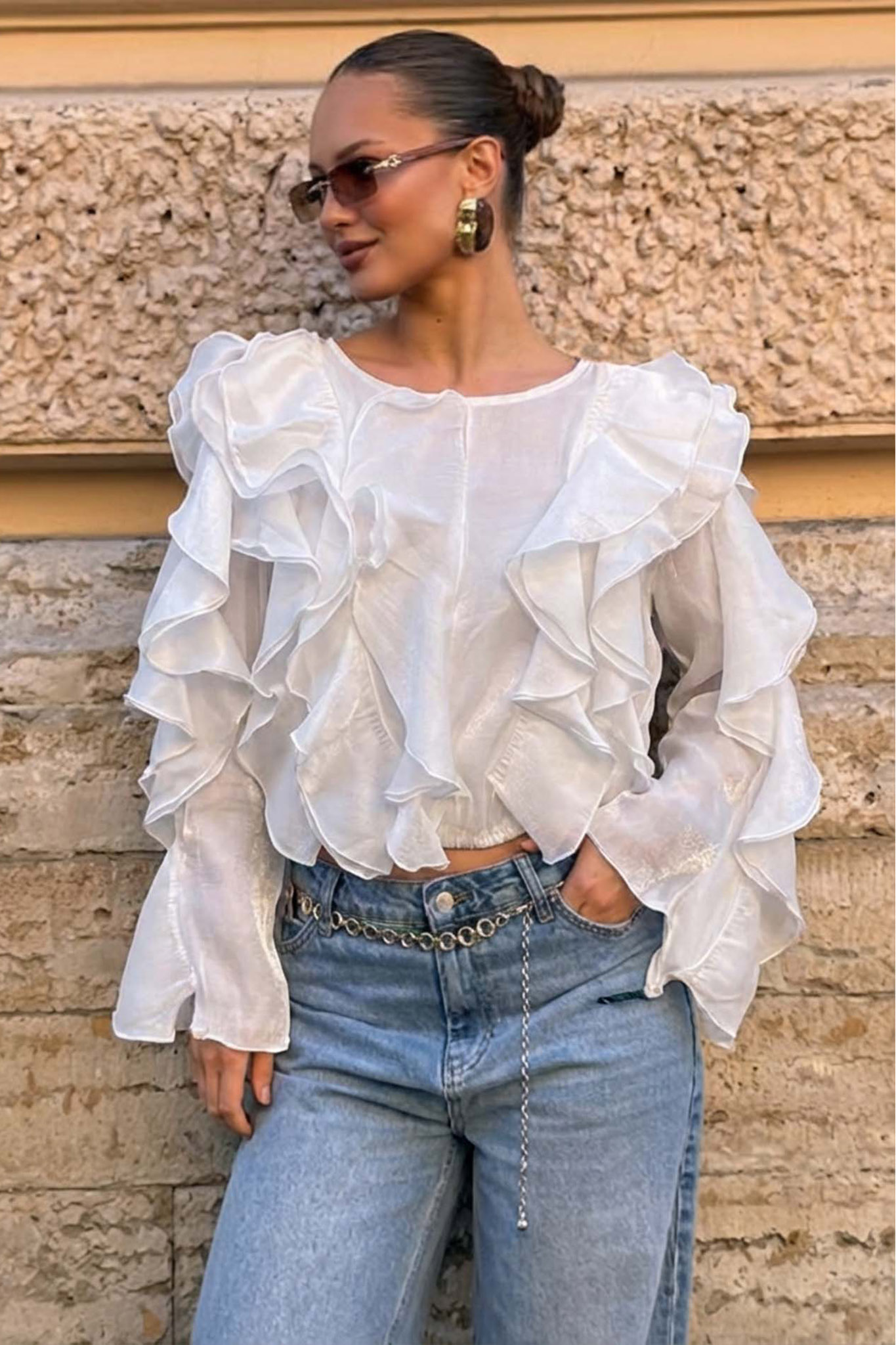 Silka μπλούζα με βολάν λευκό Silka μπλούζα με βολάν λευκό - Image 1