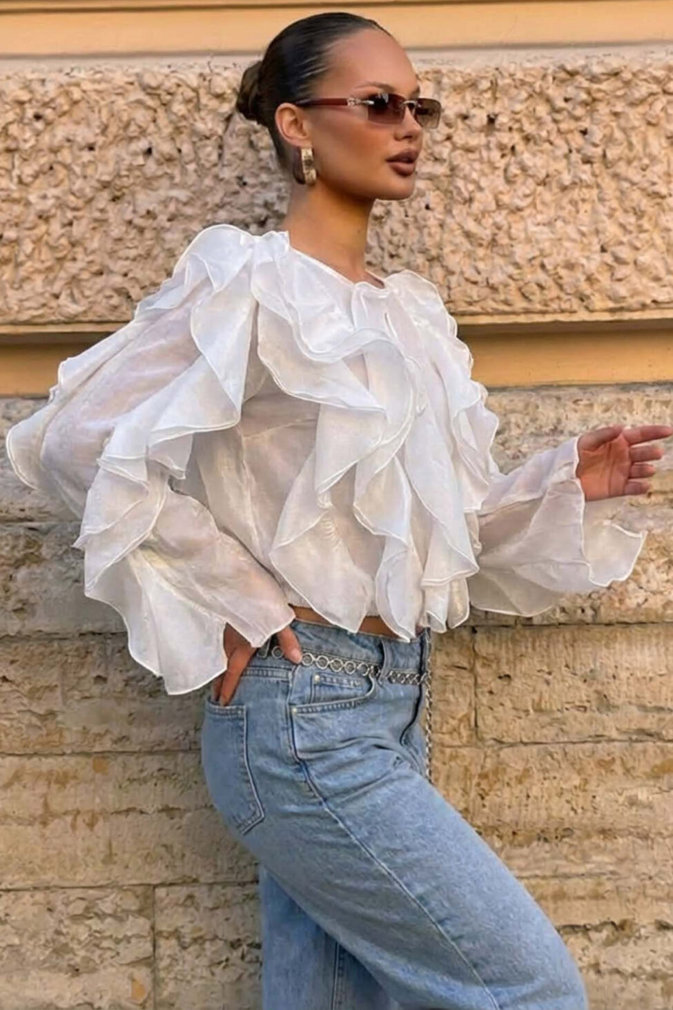 Silka μπλούζα με βολάν λευκό - Image 2