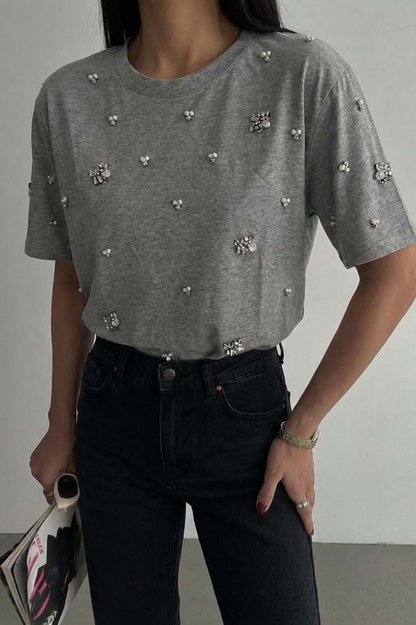 Tamana t-shirt με πέρλες και πέτρες γκρι Tamana t-shirt με πέρλες και πέτρες γκρι - Image 1