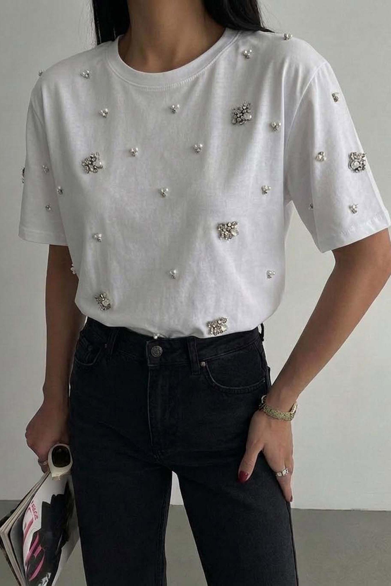 Tamana t-shirt με πέρλες και πέτρες λευκό Tamana t-shirt με πέρλες και πέτρες λευκό - Image 1