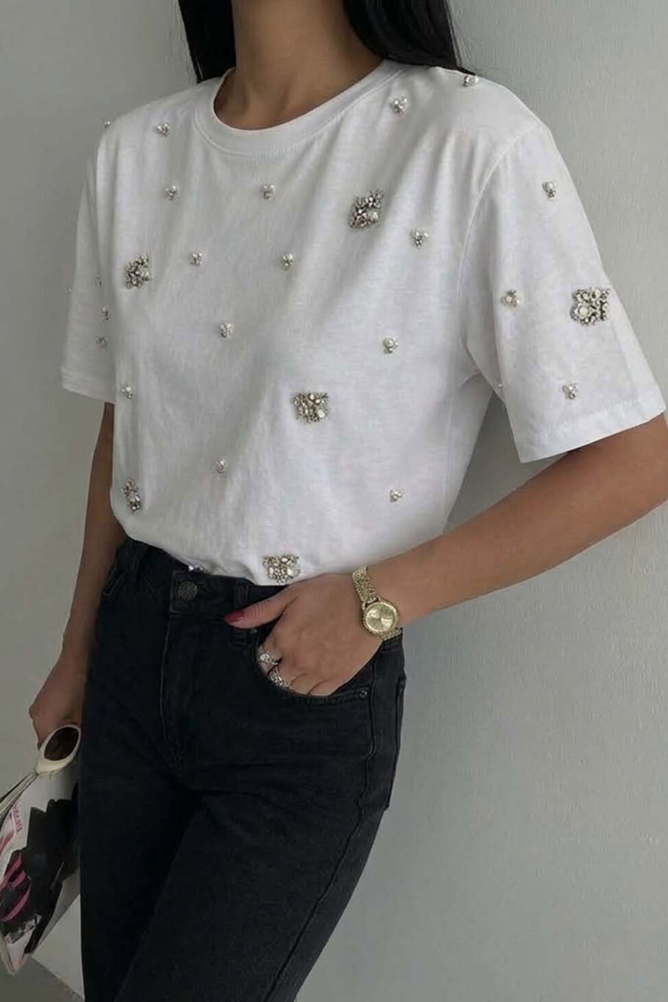 Tamana t-shirt με πέρλες και πέτρες λευκό - Image 2