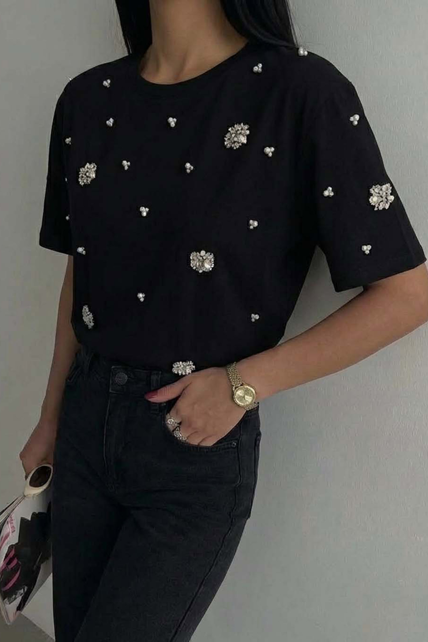 Tamana t-shirt με πέρλες και πέτρες μαύρο Tamana t-shirt με πέρλες και πέτρες μαύρο - Image 1