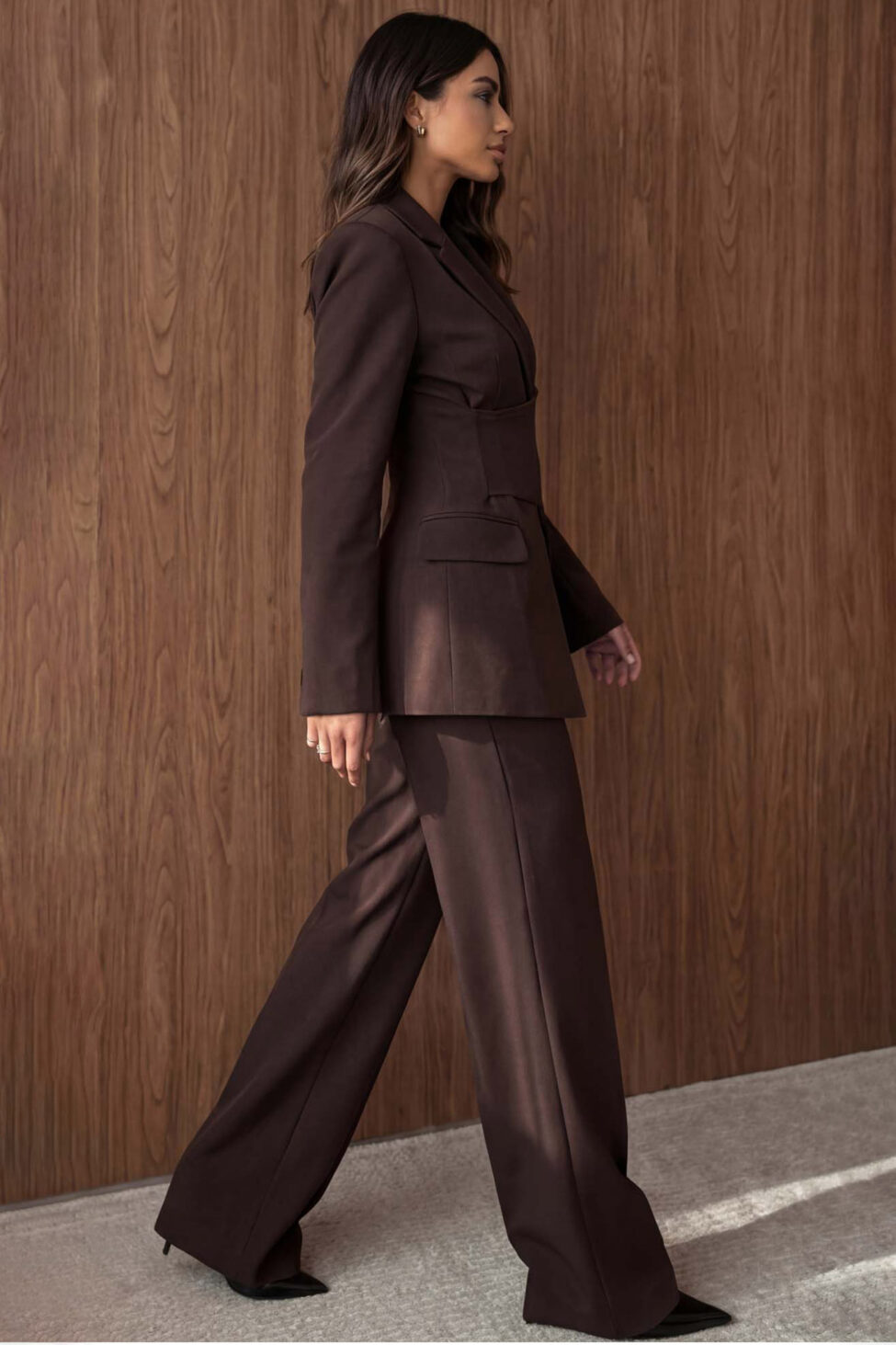 Venetian σετ σακάκι παντελόνι καφέ - Image 2