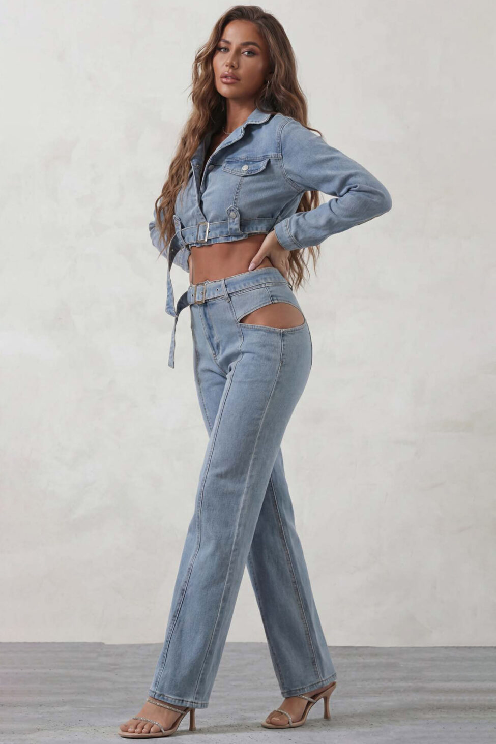 Vionnet σετ τζιν τζάκετ παντελόνι μπλε - Image 4