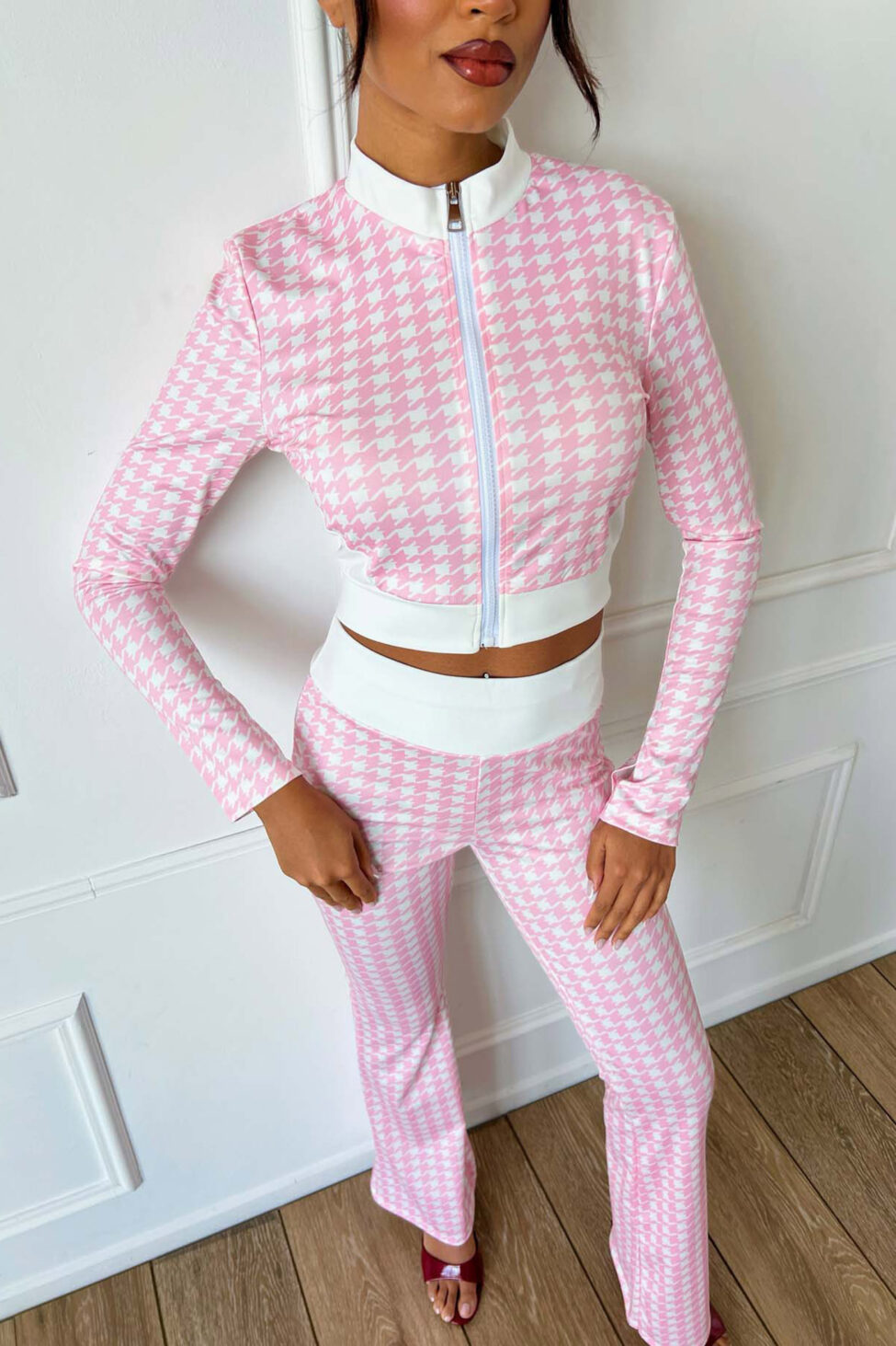 Vixen σετ κροπ ζακέτα με κολάν ροζ - Image 3