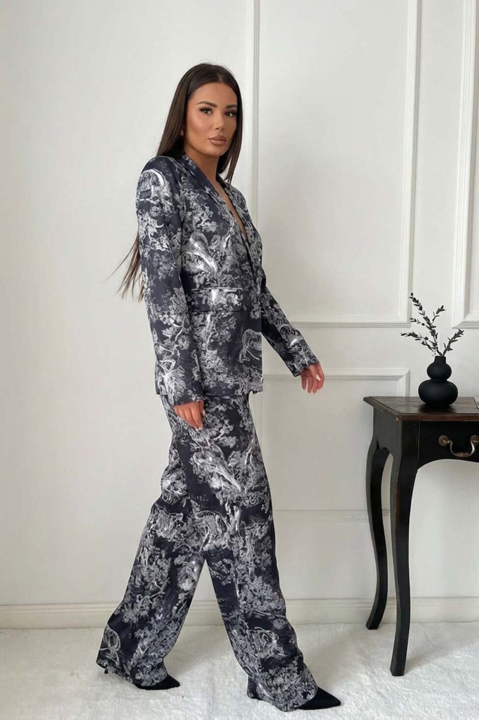 Adele σετ σακάκι - παντελόνι εμπριμέ γκρι σκούρο - Image 2